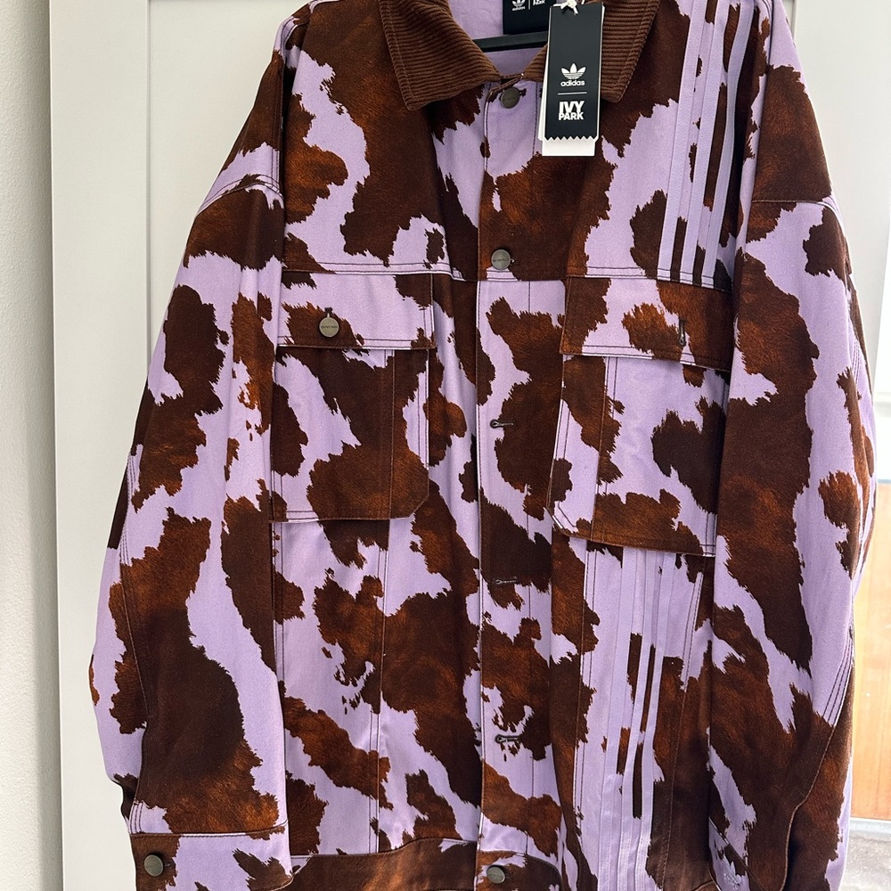 Adidas Ivy Park Denim Brown and Lavender Cow Print Jacket